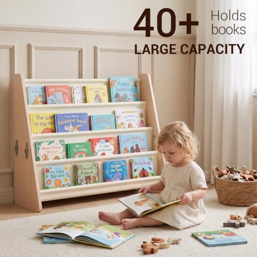 KiddoCood 4-Tier Wood Kids Bookshelf & Front Facing Toddler Bookcase, 24" L