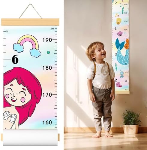 Mermaid Growth Chart,Canvas Height Ruler,Wooden Wall Decor