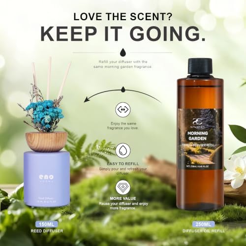 Reed Diffuser Set with Dried Flowers, 5.1 fl oz / 150ml, Morning Garden - Home Fragrance Diffuser with Sticks for Bathroom Shelf Decor, Bedroom, Office & Gift