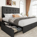 Allewie Full Size Storage Bed Frame with 4 Underbed Drawers, Upholstered Platform Bed with Adjustable Headboard, Square Button Tufted, Easy Assembly, Noise-Free, No Box Spring Needed, Dark Grey