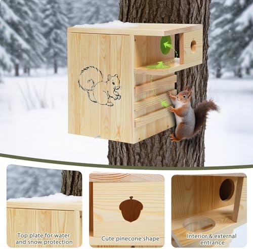 Extra Large Squirrel Housse for Outside, Wood Squirrel Nesting Box Outdoor