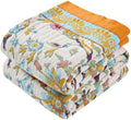 VANJOROY Boho Throw Blanket, 100% Organic Cotton Breathable Skin-Friendly Ultra Soft 60" x 80" Bed Quilt Throw - Floral Rustic Decor Luxury Reversible Blanket for Sofa Couch Chair and Gift,