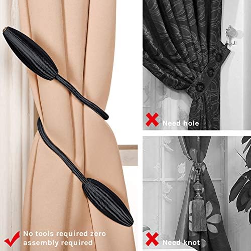 NICEEC 2 Pack DIY Curtain Tiebacks Clips Crystal Decorative Creative Twist Drape Tie Backs European Style Random Modelling Curtain Holdbacks for Home Kitchen Office Window Drapery (Black)