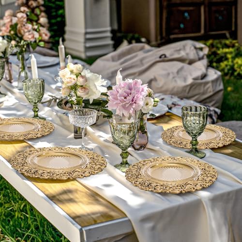 Foraineam Gold Charger Plates Set of 12, 13" Round Plastic Dinner Chargers, Decorative Hollowed Out Flowers Serving Plates for Table Setting, Catering, Wedding, Party, Event (Pack of 3)