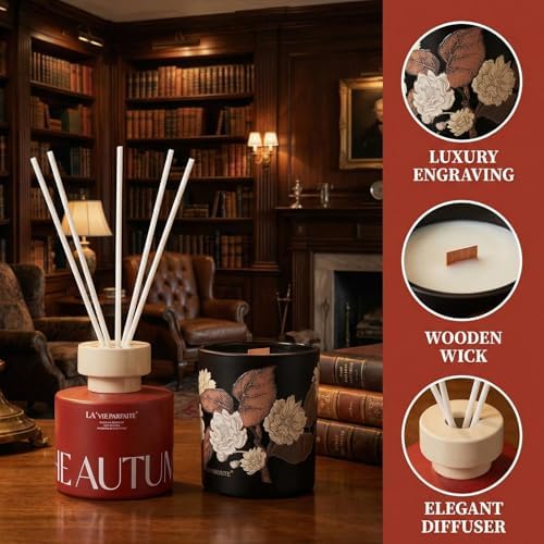Scented Candle and Reed Diffuser Gift Set for Women – Natural Soy Wax Candle & Long-Lasting Reed Diffuser – Pear & Freesia Home Fragrance, Housewarming Gift for New Home
