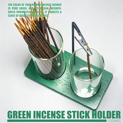 2 in 1 Incense Holder for Sticks Incense Burner Holder with Storage,Glass Upside Down Incense Holder for Sticks with Glass Ash Catcher for Meditation Yoga Spa Room Home Decor[2 Long Green]
