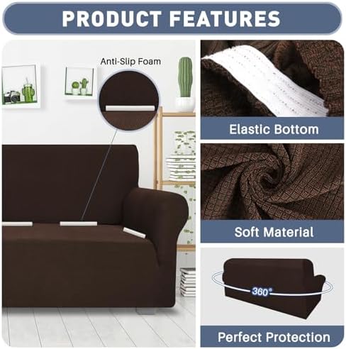 JIVINER Super Stretch Chair Slipcovers with Arms 1-Piece Jacquard Small Checks Living Room Armchair Covers Soft Anti Slip Sofa Couch Furniture Protector for Kids Pets (Chair, Coffee)