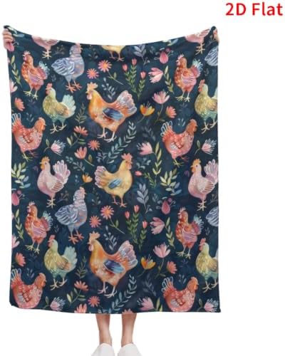 Chicken Rooster Floral Blanket 40"x50", Soft Lightweight Throw Blanket for Kids Teens Adults, All Season Cozy Decorative Blanket for Sofa Bed Couch Travel