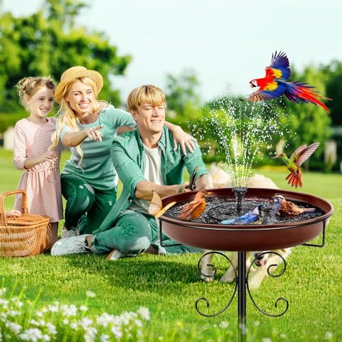 Daoeny Heavy Duty Bird Baths for Outdoors, 35In Outdoor Freestanding Birdbaths & Birdfeeder, Bird Bath Feeder Bowl with Metal Stake Garden Patio Yard Lawn Decor, Upgraded 5-Pronged Base (Brown)
