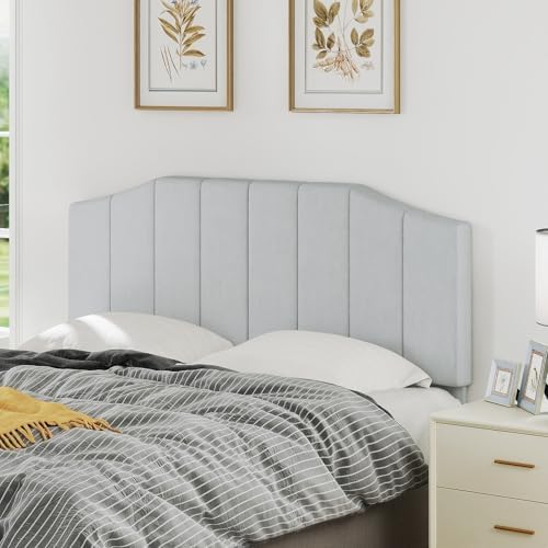 Furpopup Velvet Queen Headboard Only, Wall and Bed Frame Mount Light Gray