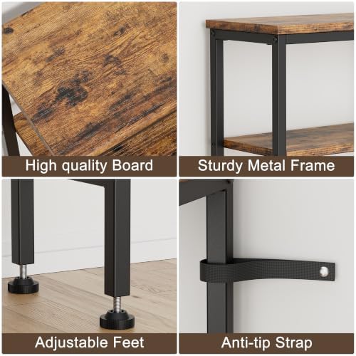 Narrow Console Table, 2-Tier Slim Entryway Table for Small Spaces, 15.7 Inch Small Sofa Side Table with Storage Shelves, Rustic Brown Skinny Hallway Table for Living Room