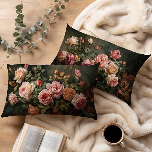 Vintage Floral Rectangle Pillow Throw Cover 20x12 Decor, Shabby Chic Rustic Cottagecore Decorative Throw Pillow Covers Double-Sided Set of 2