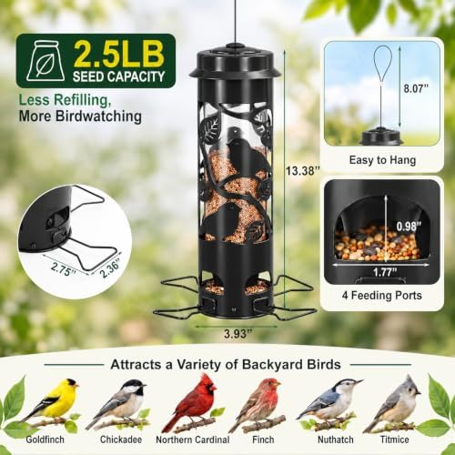 FEED GARDEN Squirrel Proof Bird Feeder for Outdoors Hanging, 2.5LB Capacity