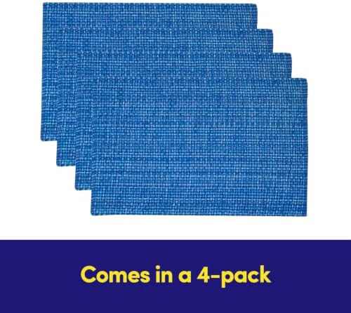 Sweet Home Collection 100% Cotton Placemats for Dining Room Rectangle Two Tone Woven Fabric 13" x 19" Soft Durable Table Mat Set, Set of 4, Dark Blue