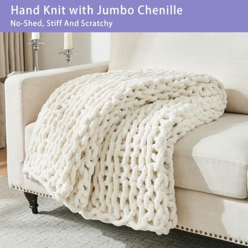 Bigacogo Chunky Knit Throw Blanket for Couch, 80x90 inches, Vintage White