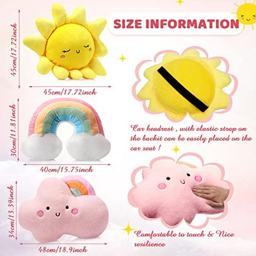 Queekay Set of 3 Kids Cloud Rainbow Pillows Sun Plush Decor, Cute Style