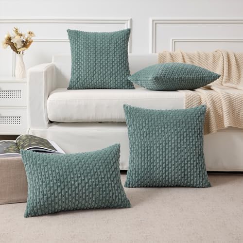 Kevin Textile Soft Corduroy 18x18 Inch Pillow Covers 2 Pack, Teal Green