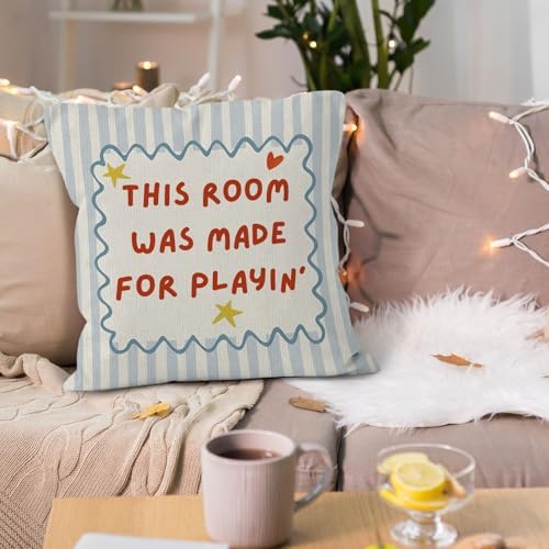 Kids Playroom Throw Pillow Cover 18x18, This Room was Made for Playin' Decorative Pillow Covers for Kids Toddler Boy Girl Nursery Room Bedroom Playroom, Nursery Accent Pillows Cover Pillowcases