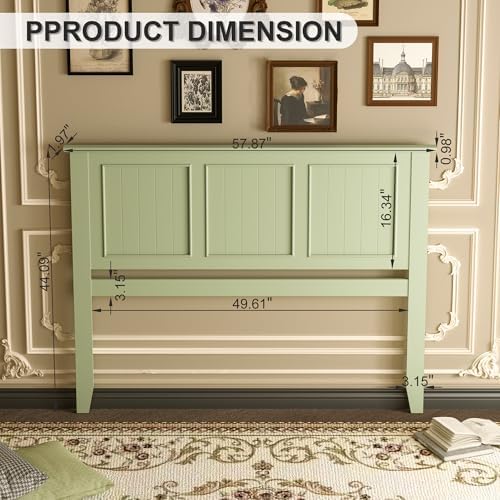 Wood Full Size Headboard Only with Farmhouse Style, Wall-Mounted , Green