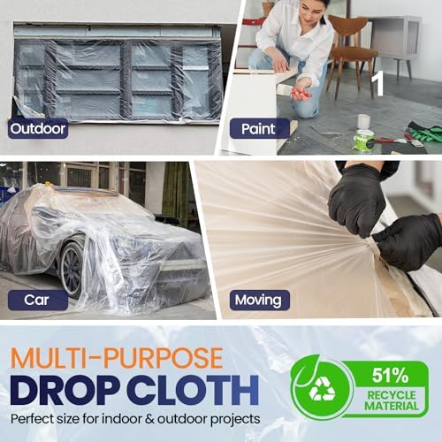 1 Pack 12 x 9 ft Extra Large Plastic Drop Cloth for Painting