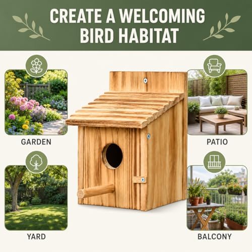 NATUREYLWL Wooden Birdhouse with Lift-Up Front Cleaning Door