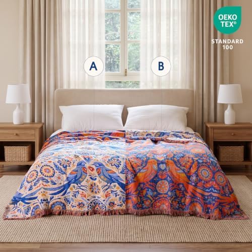 Boho Throw Blanket - 100% Cotton 50"x60" Cozy Blanket for Bed Women