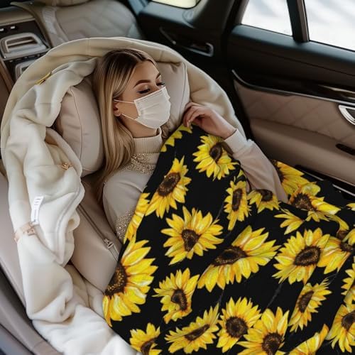 Hipster Golden Sunflowers Fleece Throw Blanket Ultra Soft Cozy Decorative Flannel Blanket for Home Bed Couch Chair Travel 40x30in