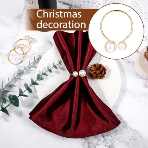 Set of 80 Pearl Napkin Rings, Gold Napkin Ring Holders with Faux Pearls