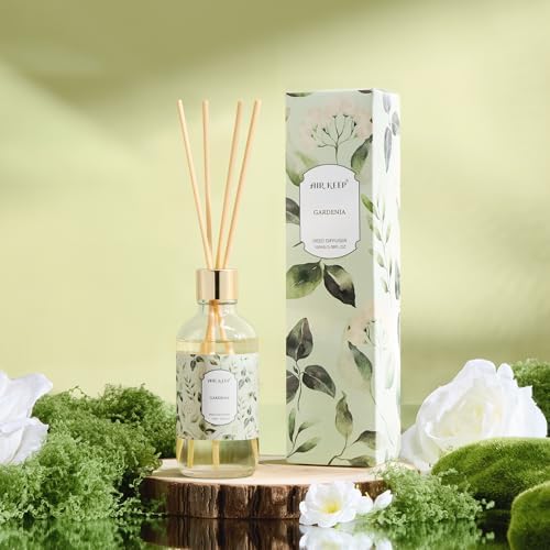Airkeep Reed Diffuser Oil Set with Reed Sticks, Gardenia Aromatherapy Oil Scent Diffuser for Home Office Bathroom Decoration Perfume and Gifts 3.38 oz/100ml