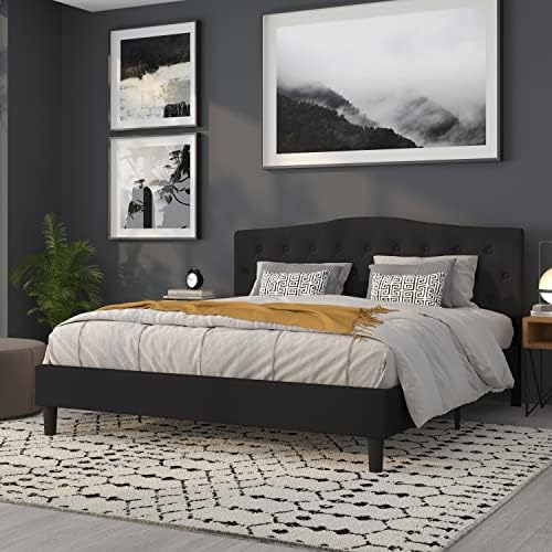 Flash Furniture Cambridge Tufted Upholstered King Size Headboard in Black Fabric