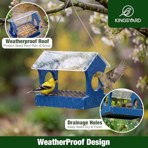 Kingsyard Rain-Resistant Platform Bird Feeder for Outdoor Hanging
