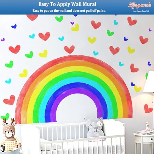 Large Rainbow Wall Decals, Colorful Heart Nursery Kids Wall Stickers Decor
