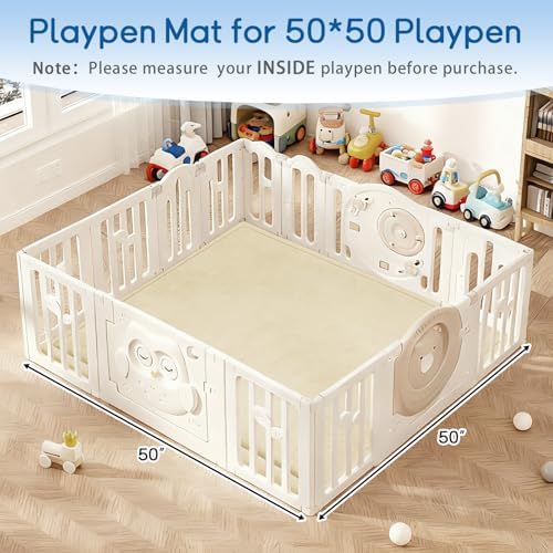 Baby Play Mat for Floor Nursery Rug Muscle Mat Area Rug Playroom Rug 50"x50" Playpen Mat Elastic Foam 1.3" Thick Crawling Mat for Babies,Toddlers, Infants, Kids,Light Beige
