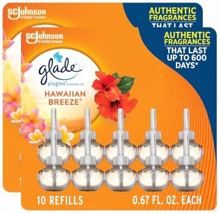 Glade PlugIns Refills Air Freshener, Scented and Essential Oils for Home and Bathroom, Hawaiian Breeze, 6.7 Fl Oz, 10 Count (Packaging May Vary) (Pack of 2)