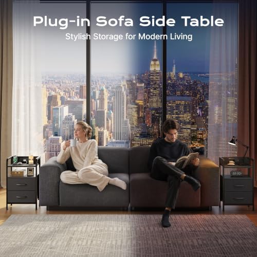 Huuger Nightstands Set of 2, Night Stand, Charging Station, USB-C Ports