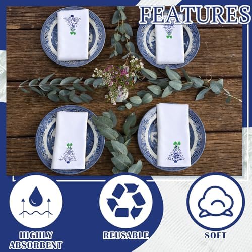HunnmingRe 12 Pcs Christmas Blue and White Cloth Napkins, 16x16 Inch