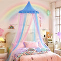 Kertnic Rainbow Bed Canopy for Girls Dreamy Mosquito Net for Bed Round Dome Princess Bed Canopy Girl Room Play Tent Canopy Bed Netting Curtains (Single Layer- Blue)