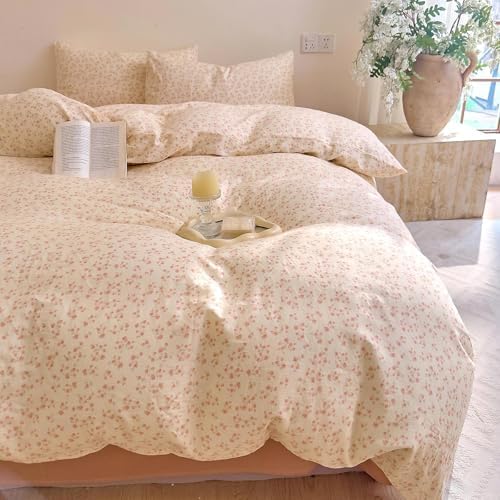 LifeTB Vintage Floral Duvet Cover Set King, Soft Muslin Cotton Coquette Duvet Cover with 2 Pillowcases, Aesthetic Cottagecore Flower Comforter Cover, Lightweight Gauze Bedding Set for Girls Women