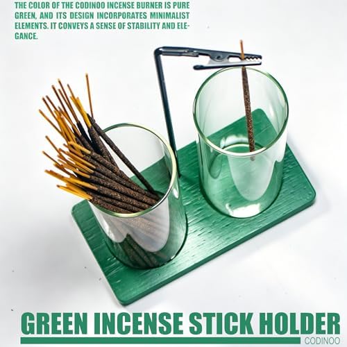 2 in 1 Incense Holder for Sticks Incense Burner Holder with Storage,Glass Upside Down Incense Holder for Sticks with Glass Ash Catcher for Meditation Yoga Spa Room Home Decor[2 Long Green]