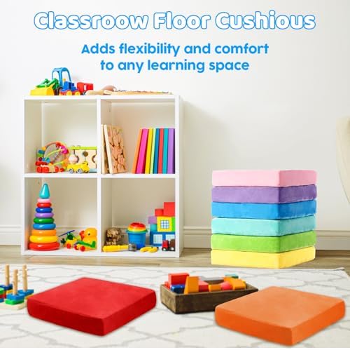 GlikCeil 8 Pcs Square Floor Pillow Cushions for Kid Classroom 15'', Rainbow