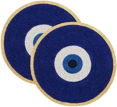 COTTON CRAFT Evil Eye Beaded Placemats - Set of 2 Charger Table Mats