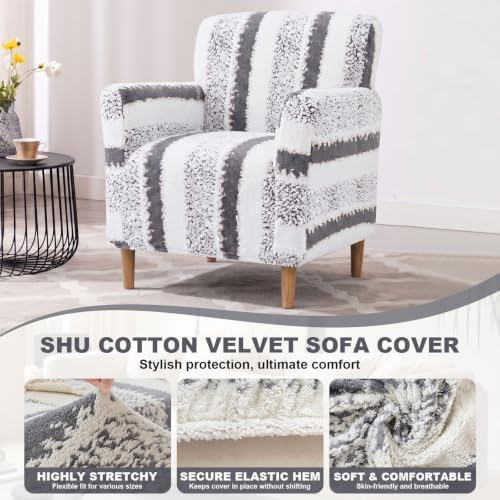Striped Sherpa Armchair Slipcover, Stretch Plush Pet Friendly Accent Chair Cover with Elastic Bottom, Machine Washable Furniture Protector for Small Banquet Armchair