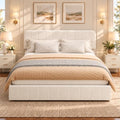 Garvee King Size Velvet Bed Frame with Adjustable Headboard, Beige