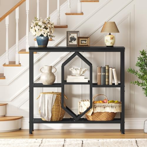HOOBRO Console Table, Narrow Entryway Table, Behind Couch Table, Black