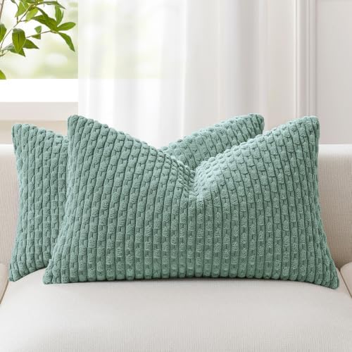 Kevin Textile Soft Corduroy 12"x20" Lumbar Pillow Covers 2 Pack Dusty Green