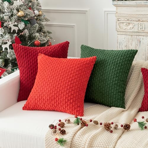 Kevin Textile Soft Corduroy 26x26 Inch Pillow Covers 2 Pack, Burgundy