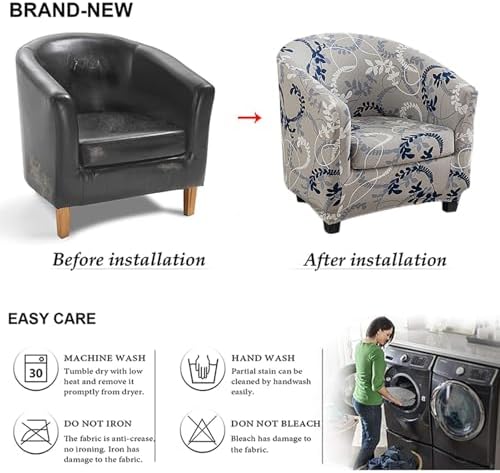 NILUOH Club Chair Slipcover 2 Piece Stretch Barrel Chair Covers Printed Tub Chair Slipcovers Soft Accent Armchair Sofa Protector for Living Room（Flowers 3）