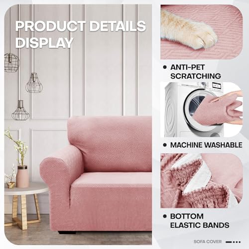 ZNSAYOTX 1 Piece Jacquard Couch Covers for 3 Cushion Couch High Stretch Sofa Cover for Pets Dogs Anti Slip Extra Large Sofa Slipcovers Furniture Protector (X-Large,New Pattern Rose)