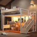 Bellemave Queen Metal Loft Bed with Stairs and Desk for Kids,Adults,White