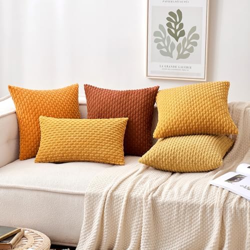 MIULEE Fall Decorative Throw Pillow Covers 20x20 Burnt Textured Corduroy